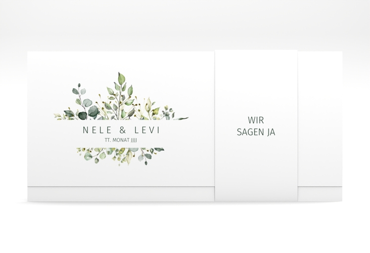 Hochzeitseinladung Enchanting Wickelfalzkarte + Banderole weiss