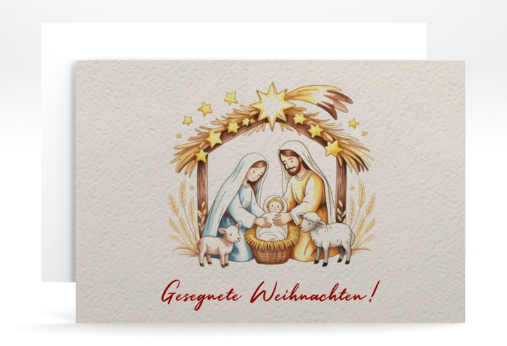 Weihnachtskarte Weihnachtskrippe A6 Karte quer beige für Weihnachtsgrüße mit Familienfoto