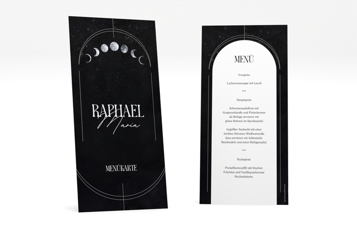 Menükarte Hochzeit Mondphase lange Karte hoch