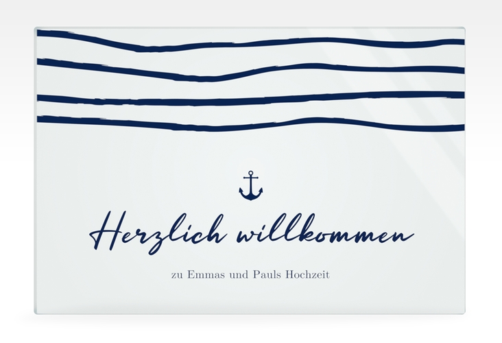 Willkommensschild Acryl Eucalypt 60 x 40 cm Acryl mit maritimem Streifenmuster und kleinem Anker