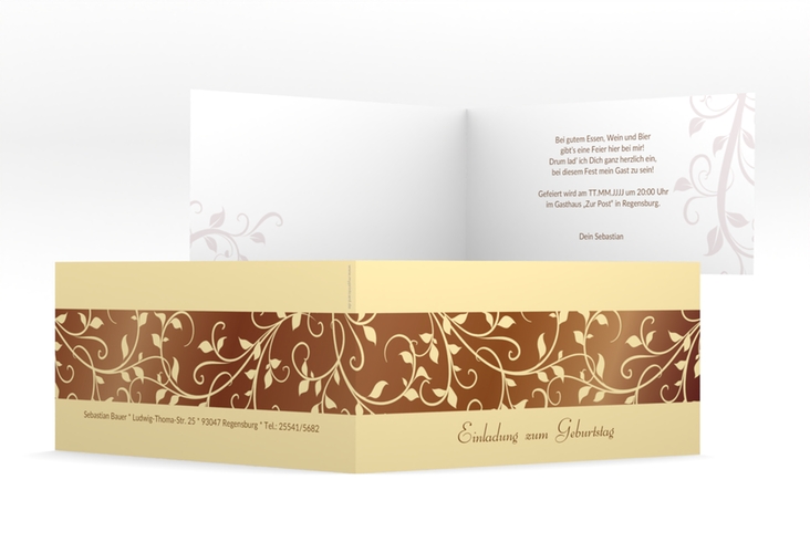Einladung Geburtstag Hermann/Hermine lange Klappkarte quer braun
