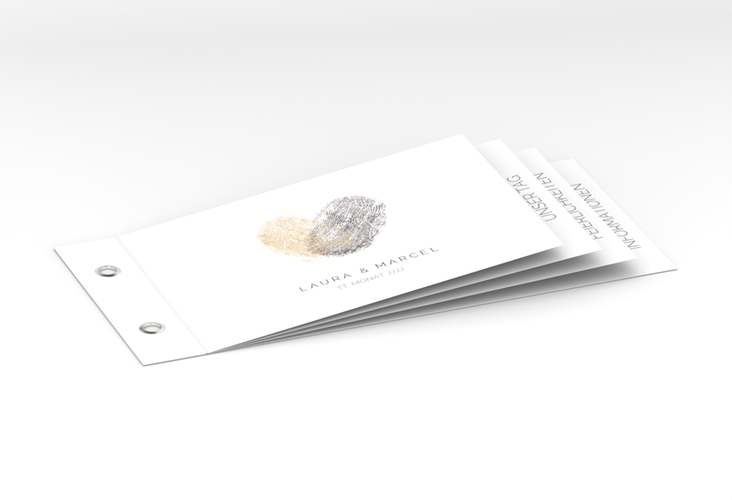 Hochzeitseinladung "Fingerprint" Booklet beige schlicht mit Fingerabdruck-Motiv