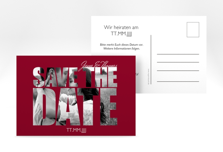 Save the Date-Postkarte  Letters A6 Postkarte rot hochglanz