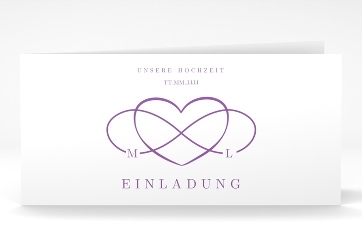 Hochzeitseinladung Infinity lange Klappkarte quer lila
