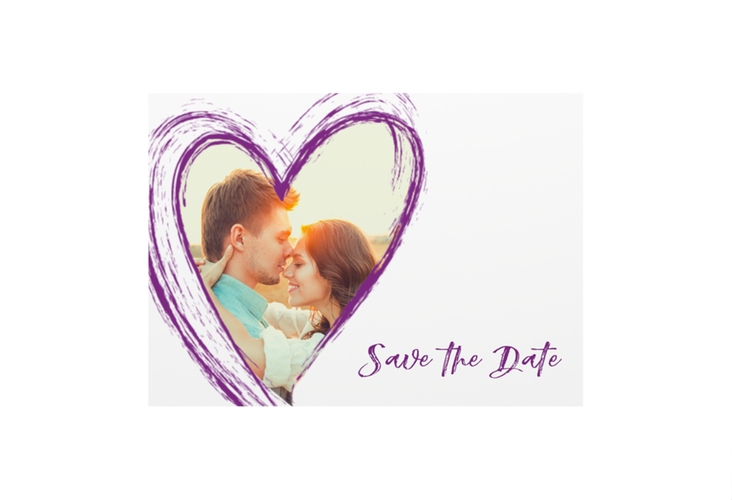 Save the Date-Visitenkarte Liebe Visitenkarte quer lila hochglanz