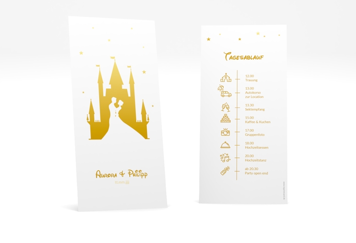 Tagesablauf Hochzeit Castle lange Karte hoch gold hochglanz