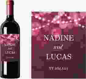 Weinetikett zur Hochzeit Lichtspiel Etikett Weinflasche 4er Set pink
