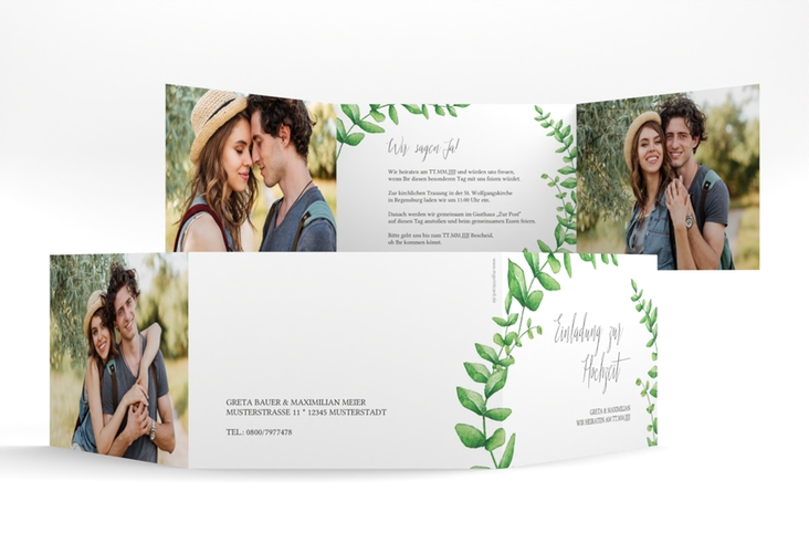Hochzeitseinladung Botanic A6 Doppel-Klappkarte weiss