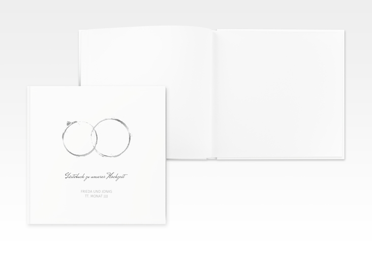 Gästebuch Creation Hochzeit Trauringe 20 x 20 cm, Hardcover grau minimalistisch gestaltet mit zwei Eheringen