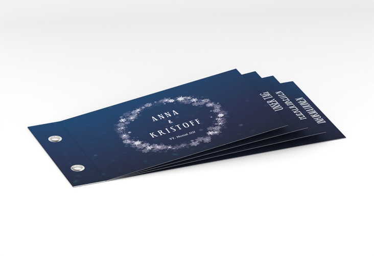 Hochzeitseinladung Winterdream Booklet blau hochglanz mit Eisblumen
