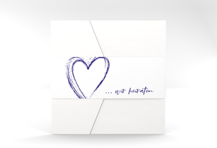 Hochzeitseinladung Liebe Pocketfold blau hochglanz