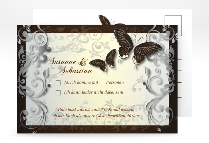 Antwortkarte Hochzeit Toulouse A6 Postkarte braun hochglanz