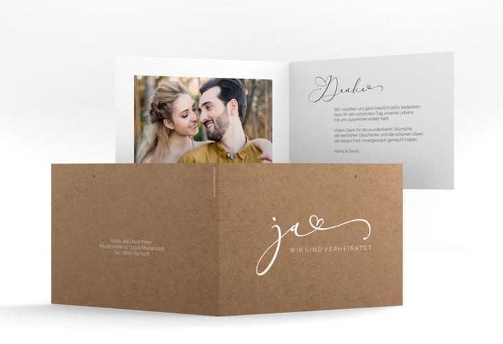 Danksagungskarte Hochzeit Jawort A6 Klappkarte quer hochglanz modern minimalistisch mit veredelter Aufschrift