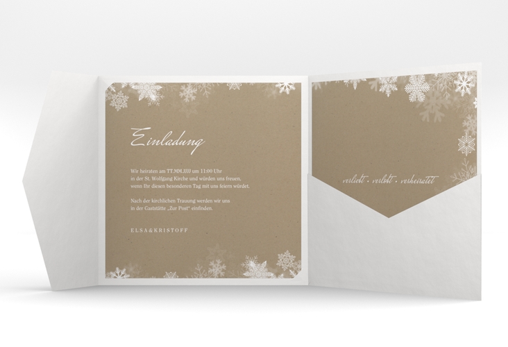 Hochzeitseinladung Snowfall Pocketfold mit Schneeflocken für Winterhochzeit