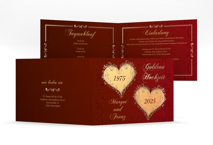 Hochzeitseinladung Goldene Hochzeit mittlere Klappkarte quer hochglanz