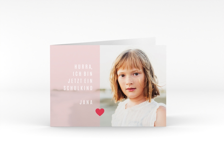 Einschulungskarte Farbenfreudig A6 Klappkarte quer rosa