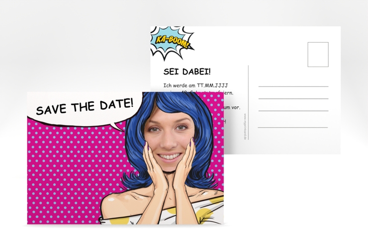 Save the Date-Postkarte Geburtstag Popart Woman A6 Postkarte