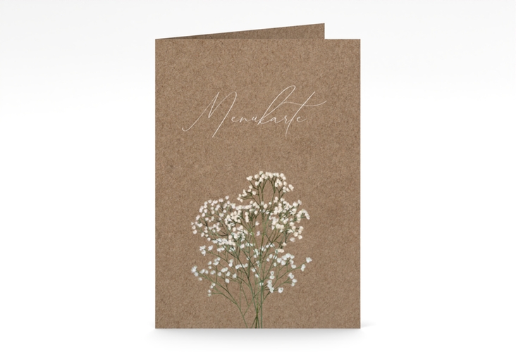 Menükarte Hochzeit Schleierkraut A5 Klappkarte hoch Kraftpapier