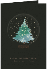 Klick: Details zu Geschäftliche Weihnachtskarte "Snowglobe" anzeigen Geschäftliche Weihnachtskarte Snowglobe A6 Klappkarte hoch gruen mit Tanne in einer Schneekugel