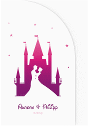 Klick: Details zu Hochzeitseinladung "Castle" anzeigen Hochzeitseinladung Castle mittlere Bogen-Wickelfalzkarte pink