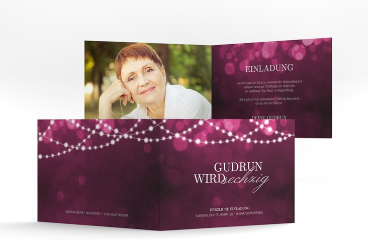 Einladung 60. Geburtstag Girlande A6 Klappkarte quer pink
