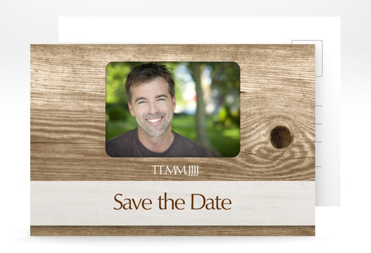 Save the Date-Postkarte Geburtstag Michael/Michaela A6 Postkarte im rustikalen Holz-Design mit Foto