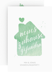 Party Einladung Zuhause A6 Karte hoch gruen mit Haus in Aquarell