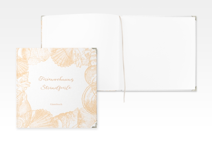 Gästebuch Selection Ferienwohnung Strandperle Leinen-Hardcover beige mit Muschel-Rahmen