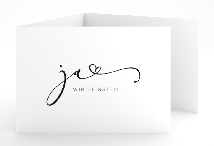 Hochzeitseinladung Jawort A6 Doppel-Klappkarte weiss hochglanz modern minimalistisch mit veredelter Aufschrift
