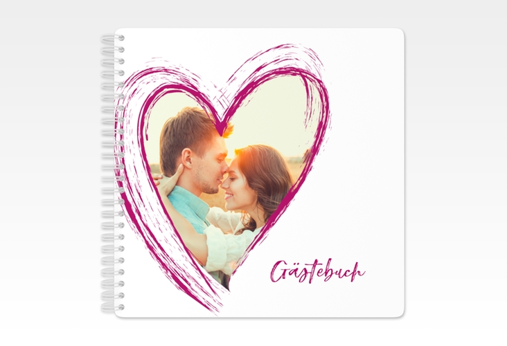 Gästebuch Hochzeit Liebe Ringbindung pink