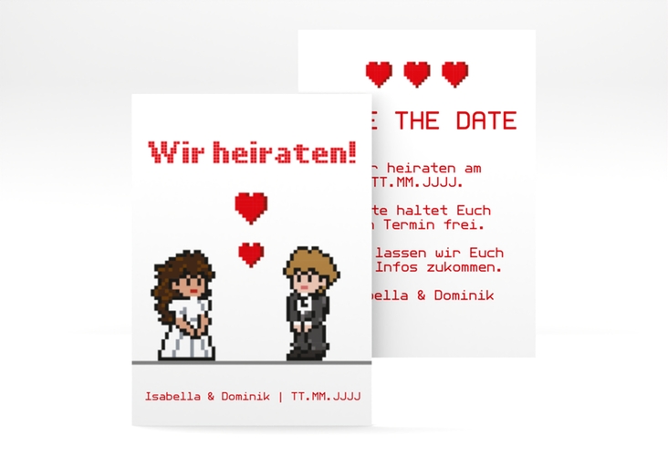 Save the Date-Visitenkarte Pixel Visitenkarte hoch weiss