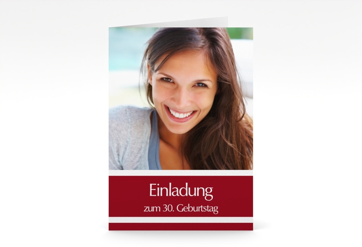 Einladung 30. Geburtstag Gerd/Gerda A6 Klappkarte hoch rot mit Foto