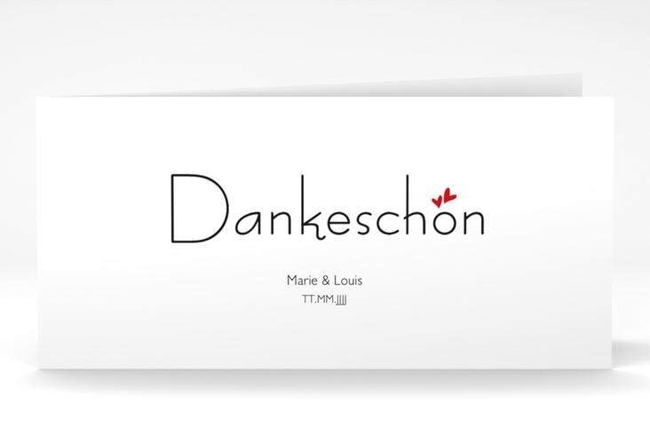 Dankeskarte Hochzeit Twohearts lange Klappkarte quer rot