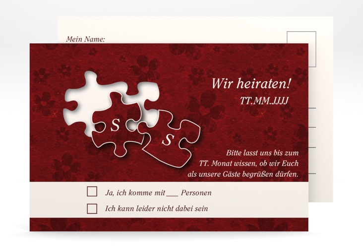 Antwortkarte Hochzeit Ravensburg A6 Postkarte hochglanz mit zwei Puzzleteilen