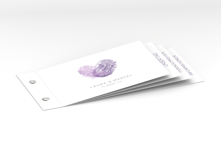 Hochzeitseinladung Fingerprint Booklet lila schlicht mit Fingerabdruck-Motiv