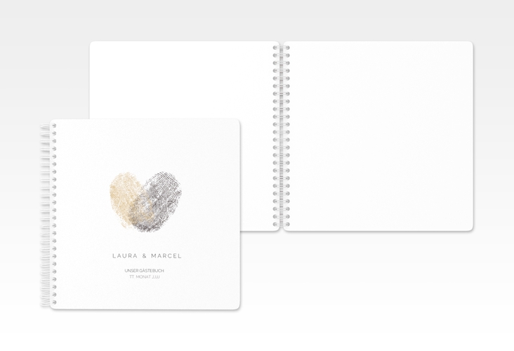 Gästebuch Hochzeit Fingerprint Ringbindung beige schlicht mit Fingerabdruck-Motiv
