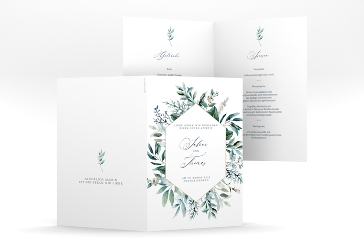 Menükarte Hochzeit Lumiere A5 Klappkarte hoch weiss hochglanz