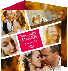 Klick: Details zu Dankeskarte Hochzeit "Rise" anzeigen Dankeskarte Hochzeit Rise quadr. Doppel-Klappkarte pink