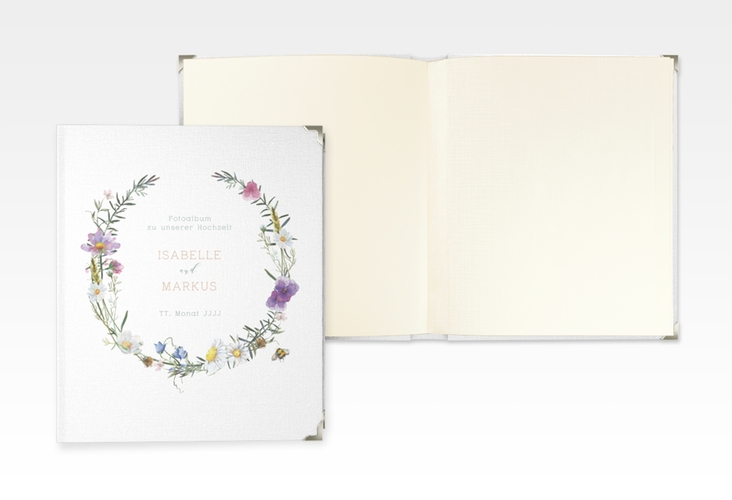 Hochzeitsalbum Blumengarten 21 x 25 cm bunt mit Blumenkranz und Hummel