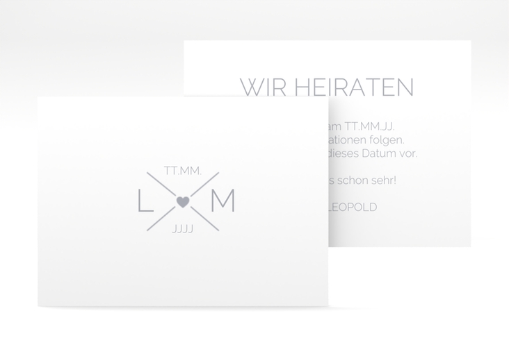 Save the Date-Visitenkarte Initials Visitenkarte quer grau mit Initialen im minimalistischen Design