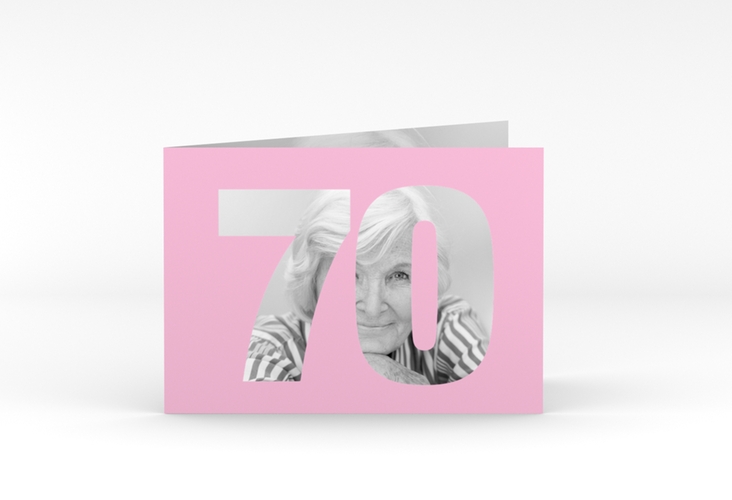 Einladung 70. Geburtstag Numbers A6 Klappkarte quer rosa hochglanz