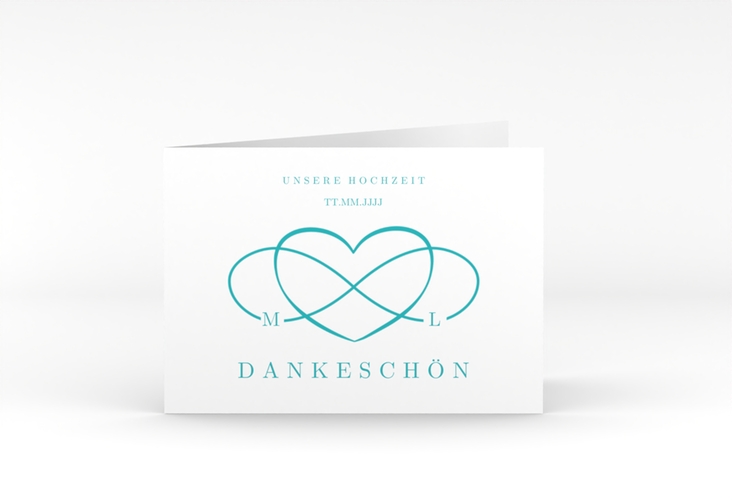 Danksagungskarte Hochzeit Infinity A6 Klappkarte quer tuerkis hochglanz