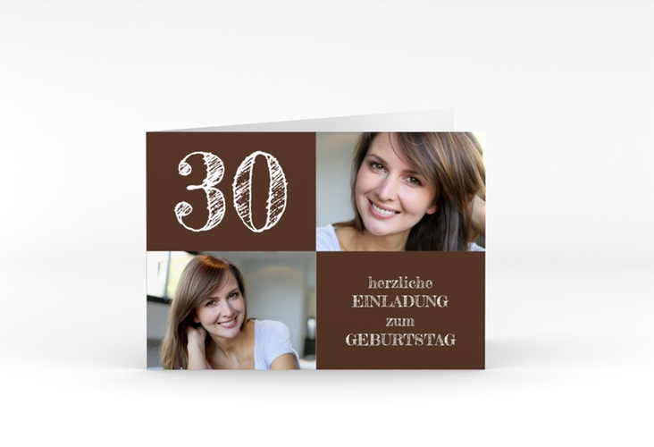 Einladung 30. Geburtstag Lebensfreude A6 Klappkarte quer braun hochglanz