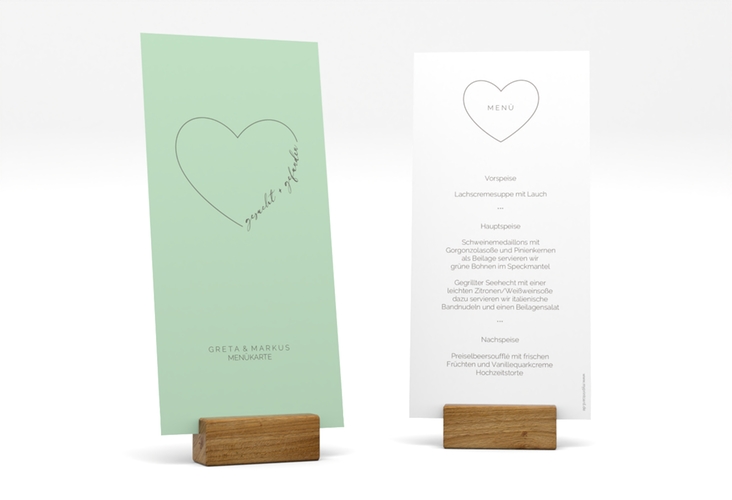 Menükarte Hochzeit Lebenstraum lange Karte hoch mint hochglanz