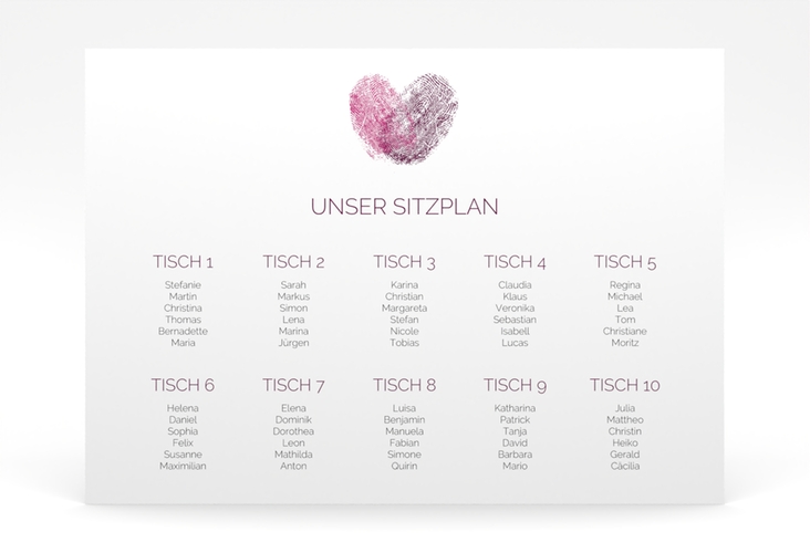 Sitzplan Poster Hochzeit Fingerprint 70 x 50 cm Poster schlicht mit Fingerabdruck-Motiv