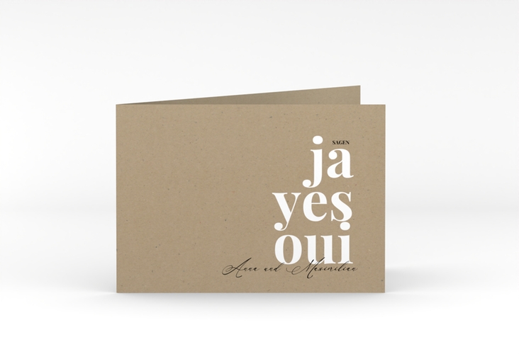 Hochzeitseinladung Oui A6 Klappkarte quer mit Ja-Wort in verschiedenen Sprachen