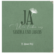 Klick: Details zu Gästebuch Selection Hochzeit "Ja" anzeigen Gästebuch Selection Hochzeit Ja Leinen-Hardcover gruen mit Ginkgo-Blatt