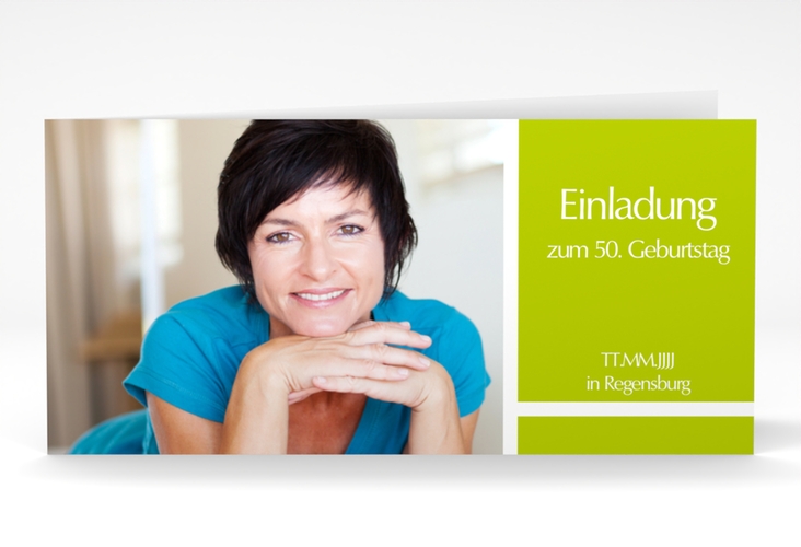 Einladung 50. Geburtstag Gerd/Gerda lange Klappkarte quer mit Foto