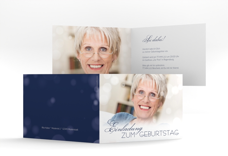 Einladung 70. Geburtstag Luminous A6 Klappkarte quer