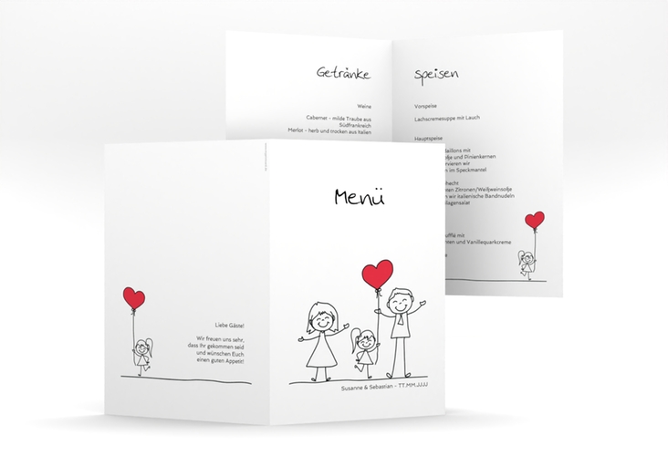 Menükarte Hochzeit Familia A5 Klappkarte hoch weiss